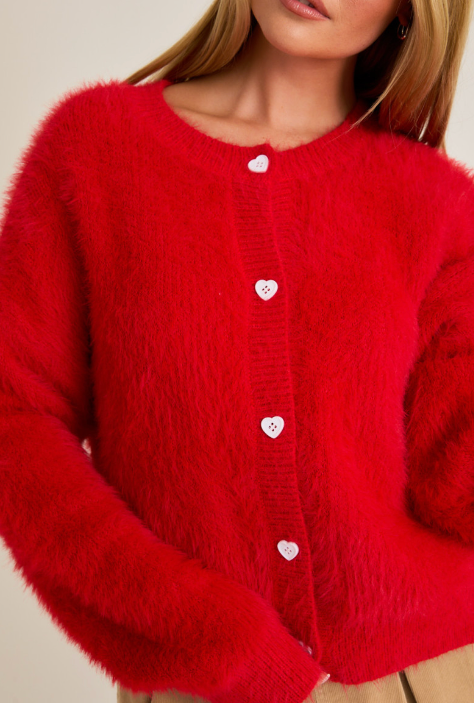 Red Heart Button Sweater