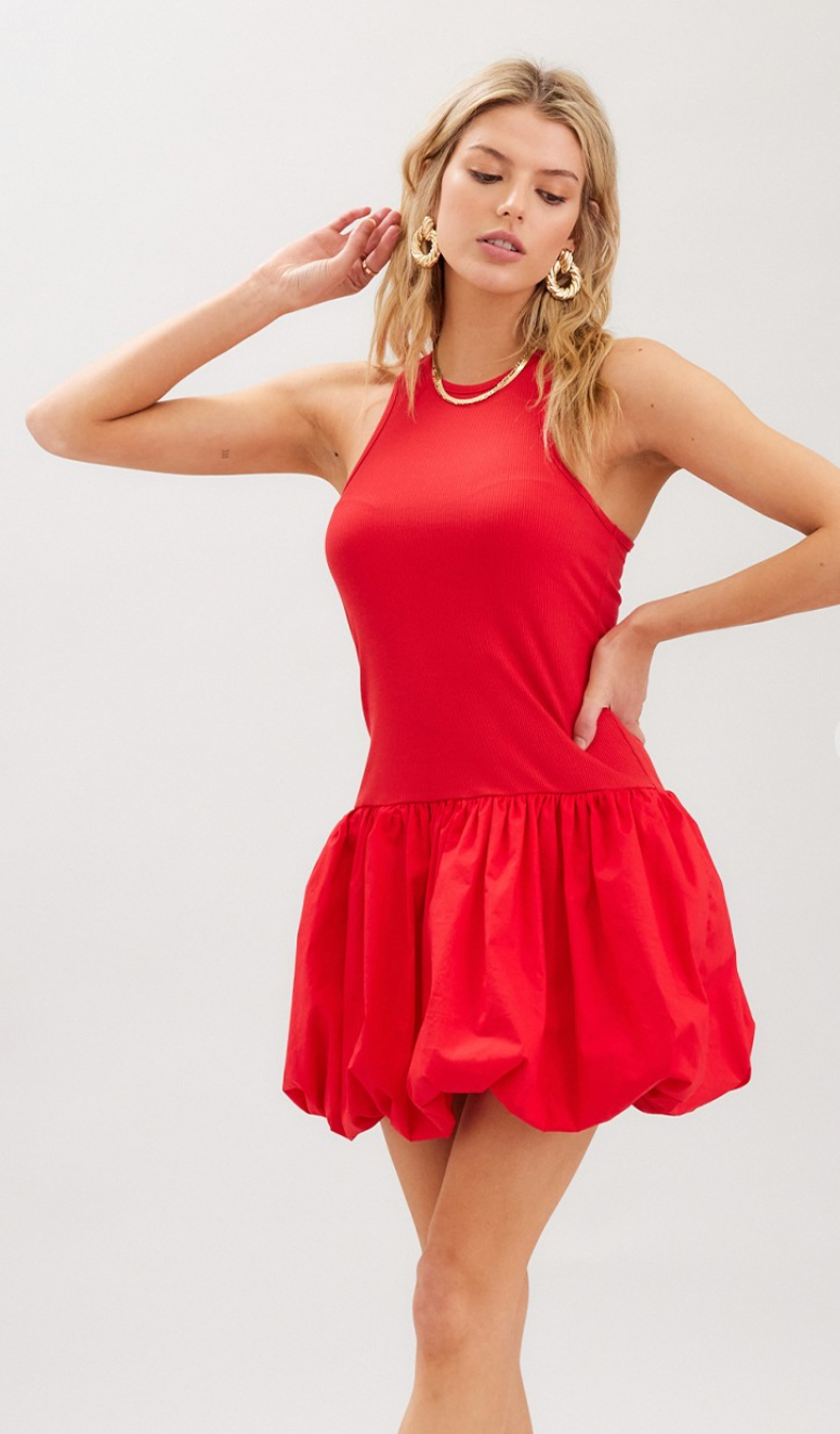 Red Bubble Hem Dress