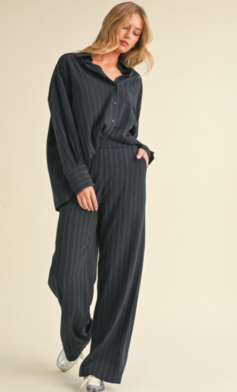 Navy Stripe Shirt & Pants Set of 2