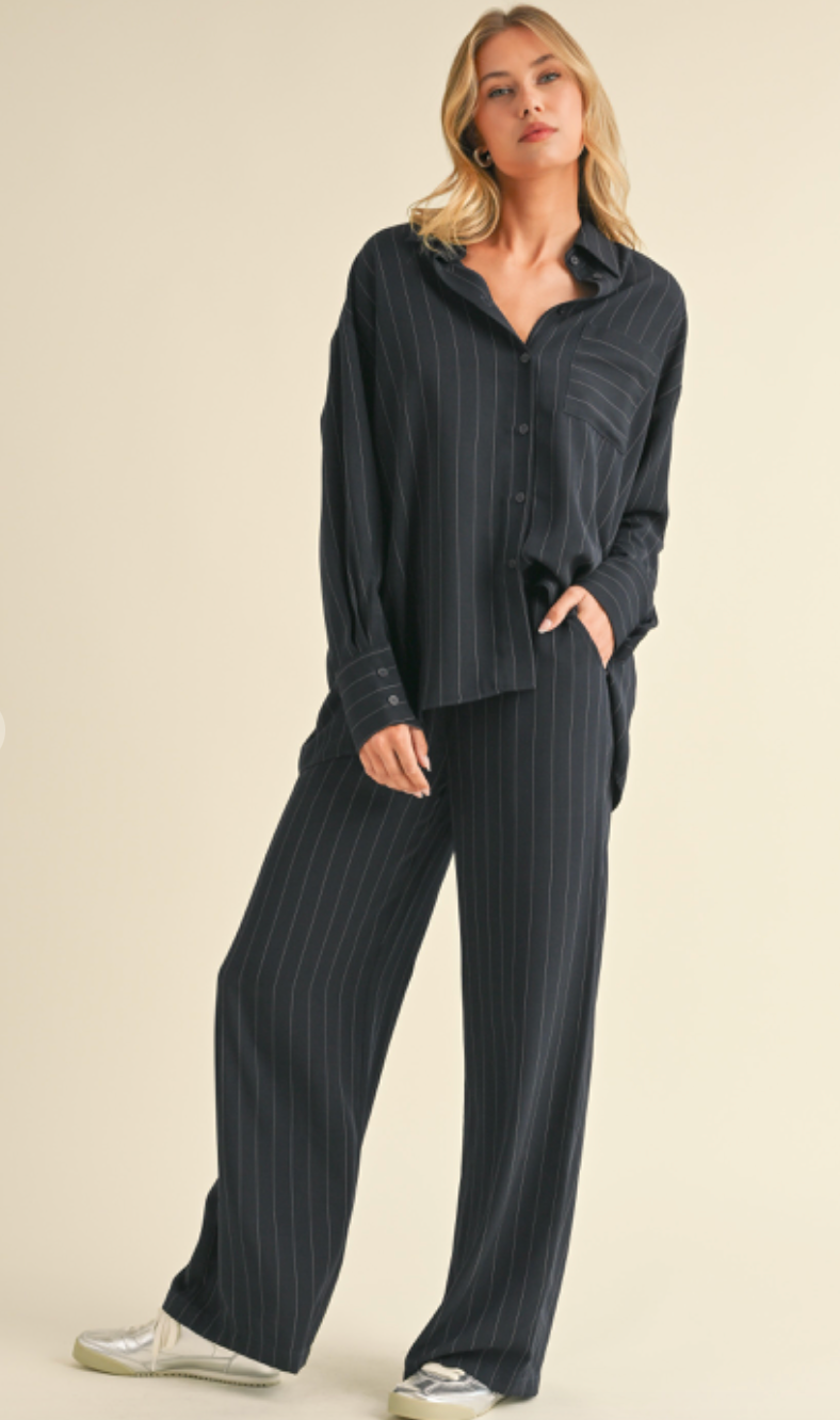 Navy Stripe Shirt & Pants Set of 2