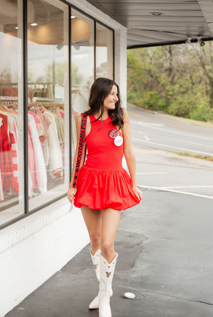 Red Bubble Hem Dress