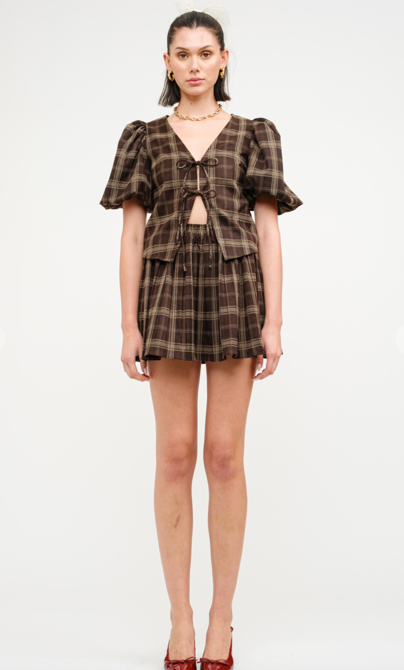 Carmin Plaid Ties Blouse