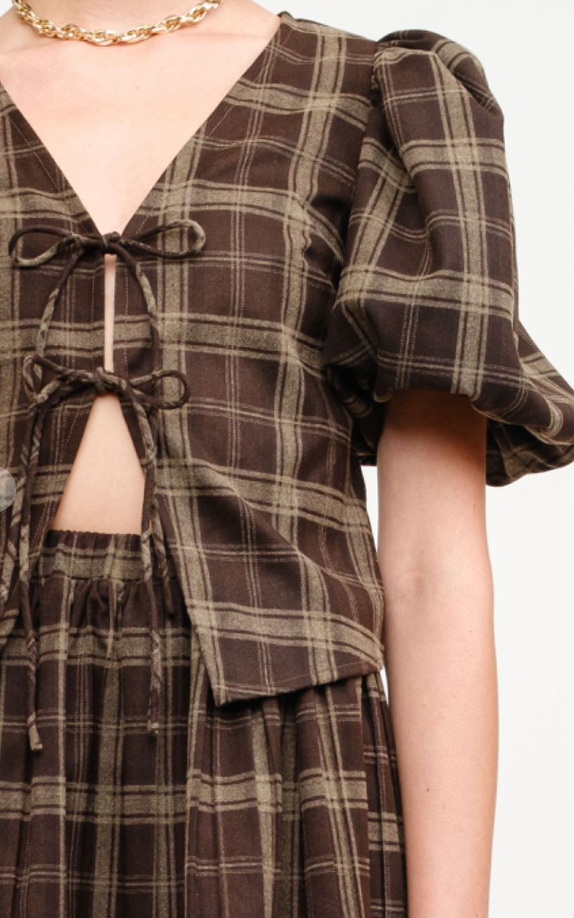 Carmin Plaid Ties Blouse