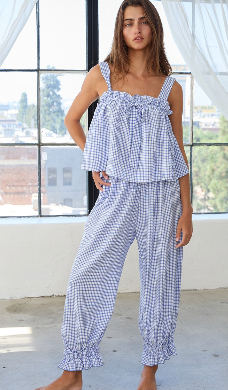 Ruffled Tank & Pants Pajama Set of 2 Blue