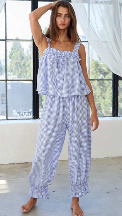 Ruffled Tank & Pants Pajama Set of 2 Blue