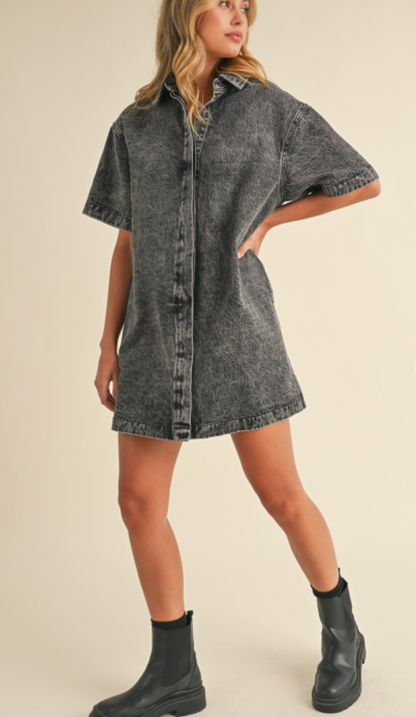 Short Sleeve Grey Denim Dress