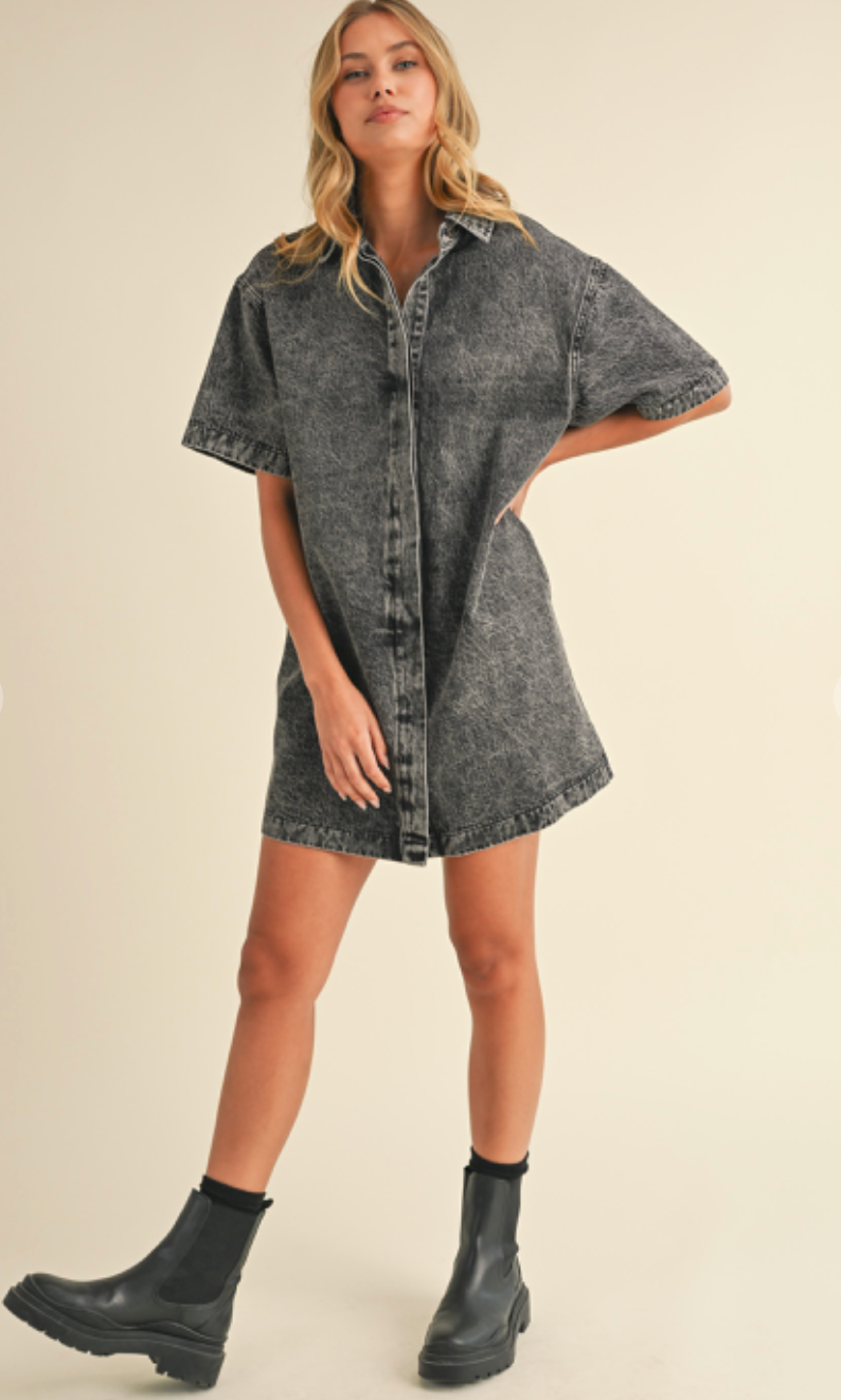 Short Sleeve Grey Denim Dress