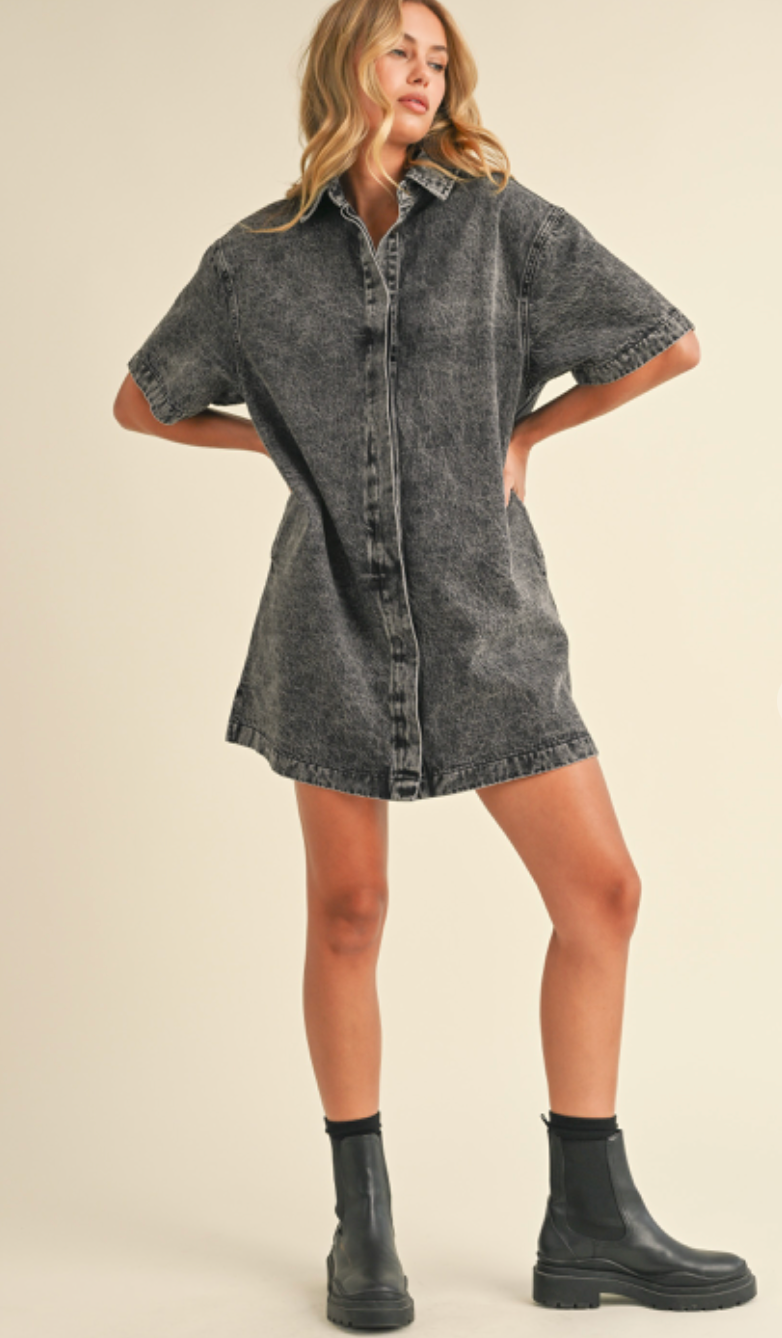 Short Sleeve Grey Denim Dress