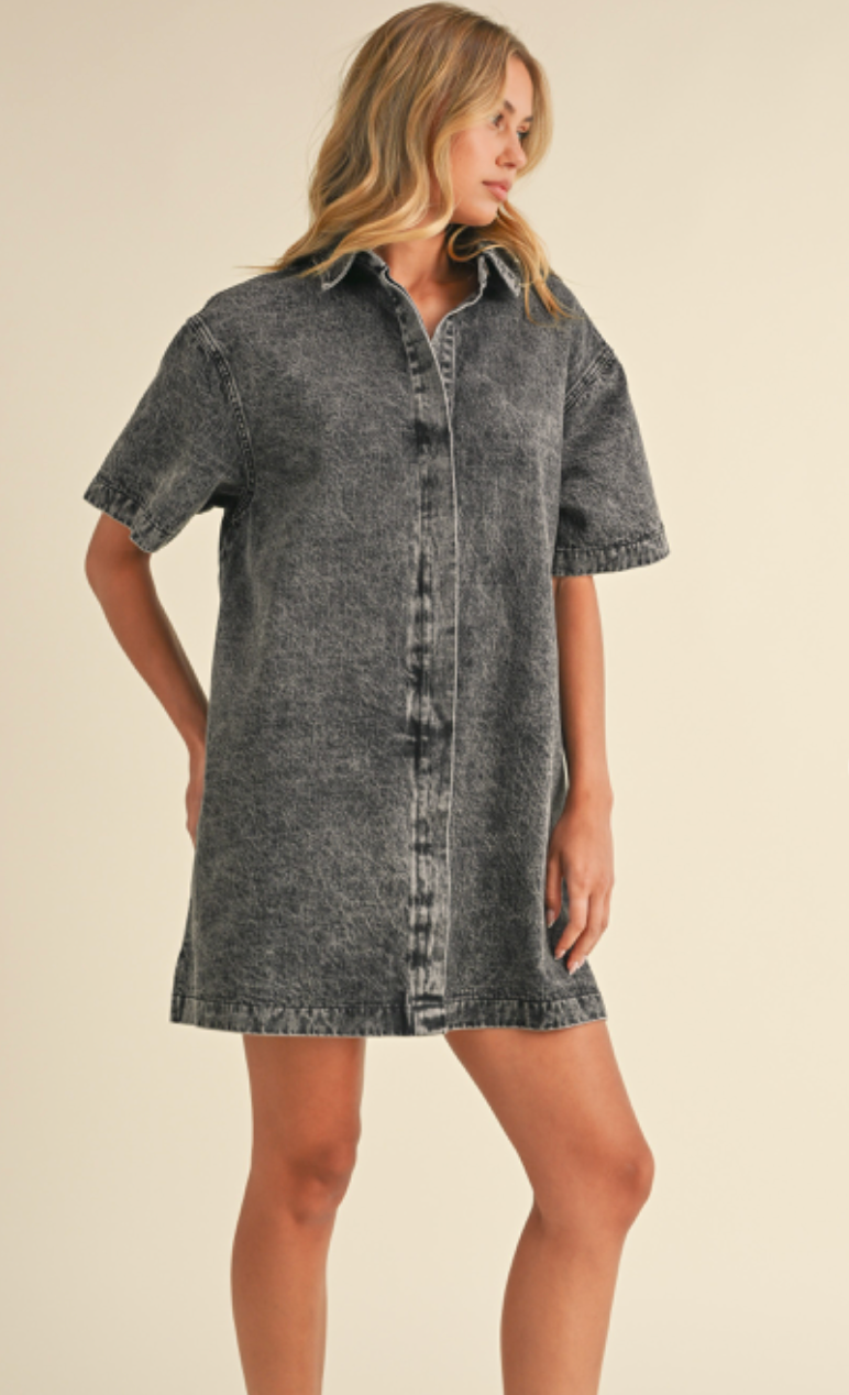 Short Sleeve Grey Denim Dress