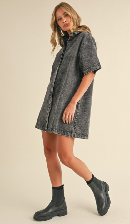 Short Sleeve Grey Denim Dress