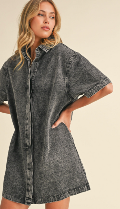 Short Sleeve Grey Denim Dress