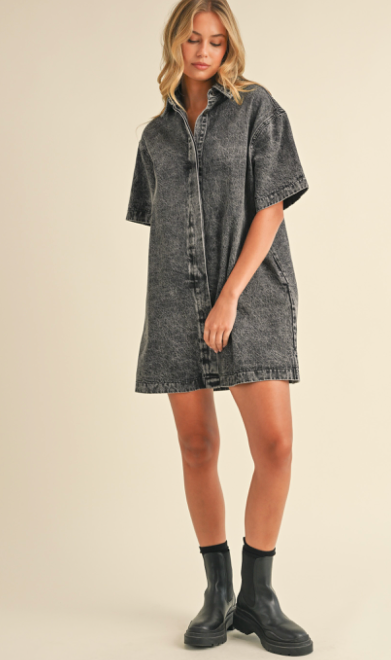 Short Sleeve Grey Denim Dress