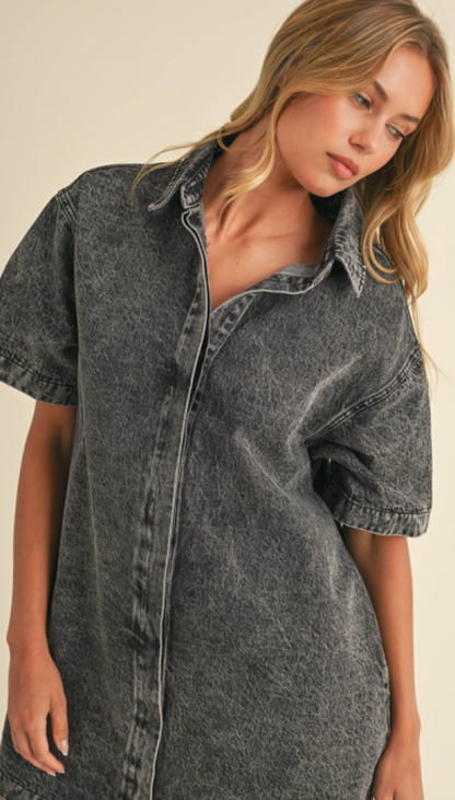 Short Sleeve Grey Denim Dress