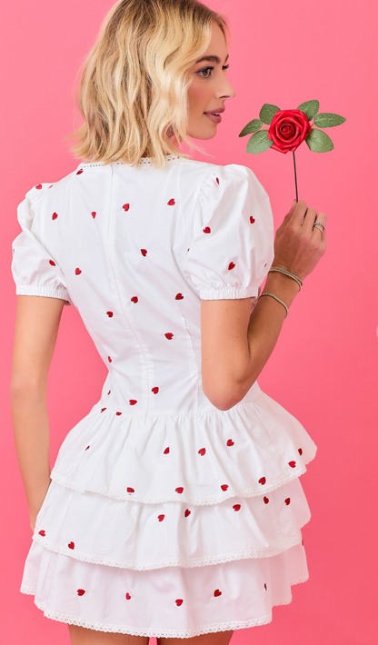 Heart Embroidered Tiered Ruffle Dress