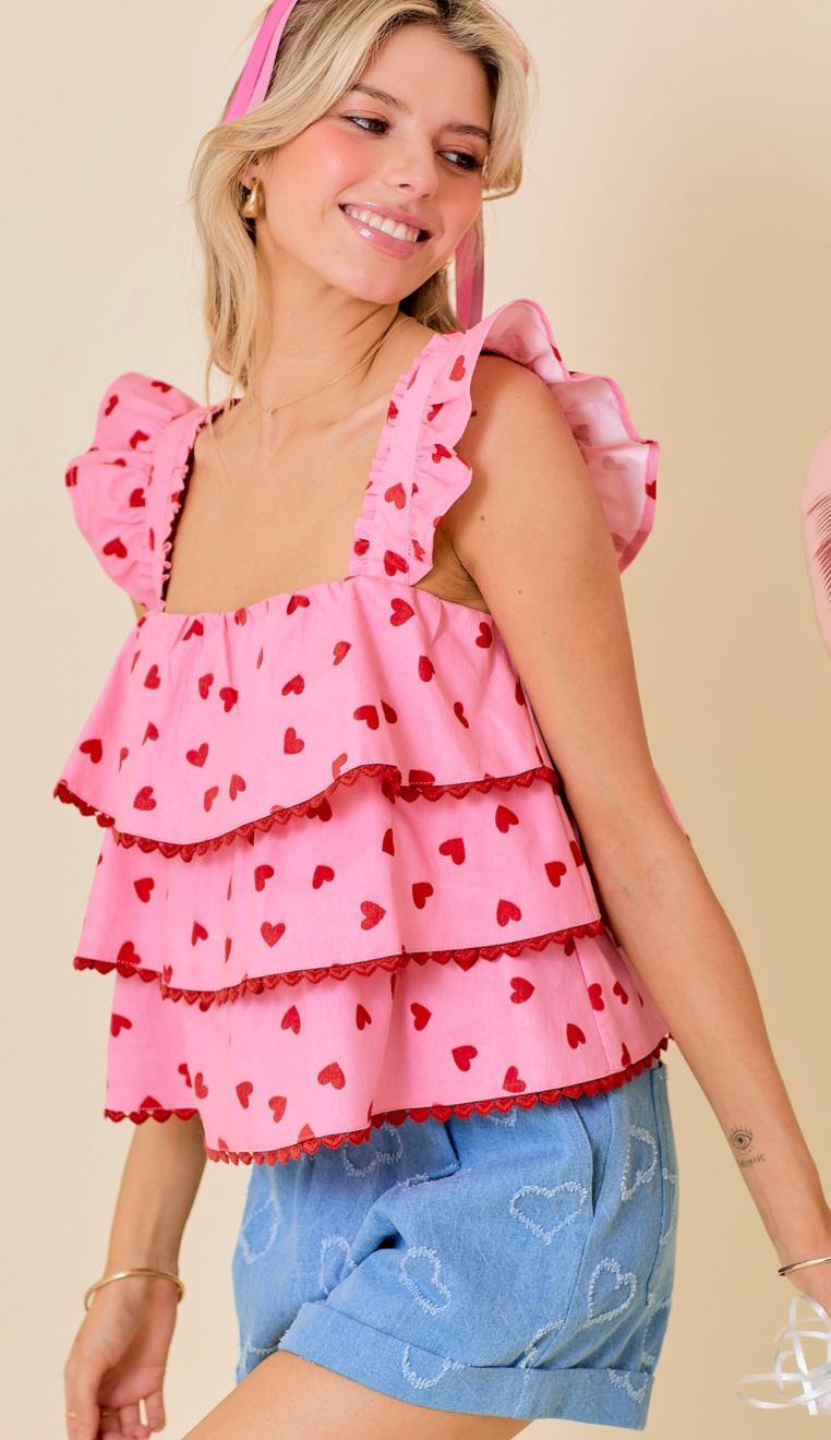 Hearts Tiered Square Neck Top