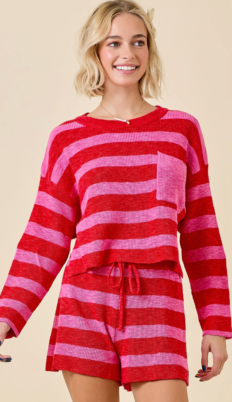 Pink/Red Stripe Sweater Set of 2