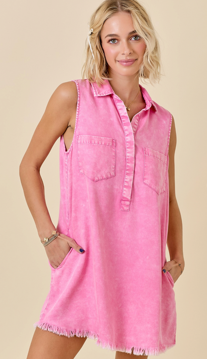 Collared Shirt Dress Washed Pink