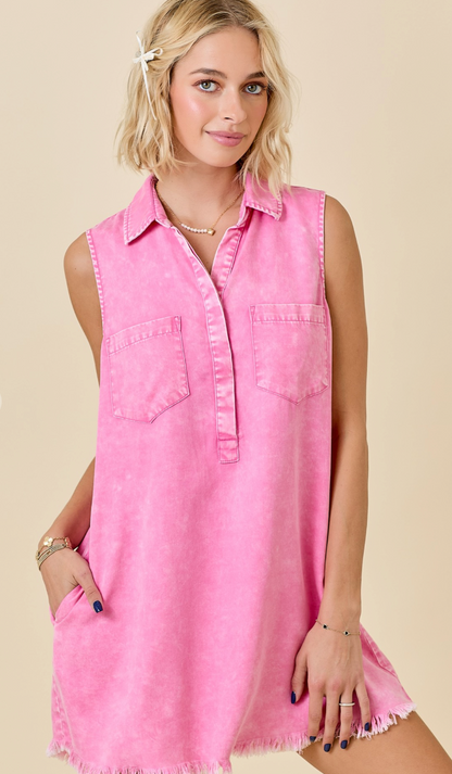 Collared Shirt Dress Washed Pink