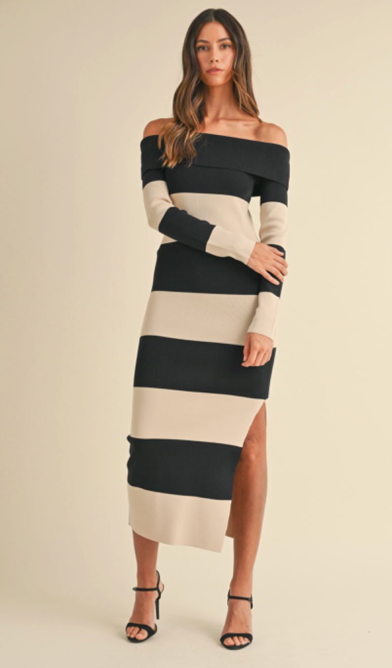 Off Shoulder Stripe Dress