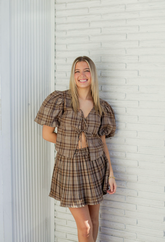 Carmin Plaid Ties Blouse