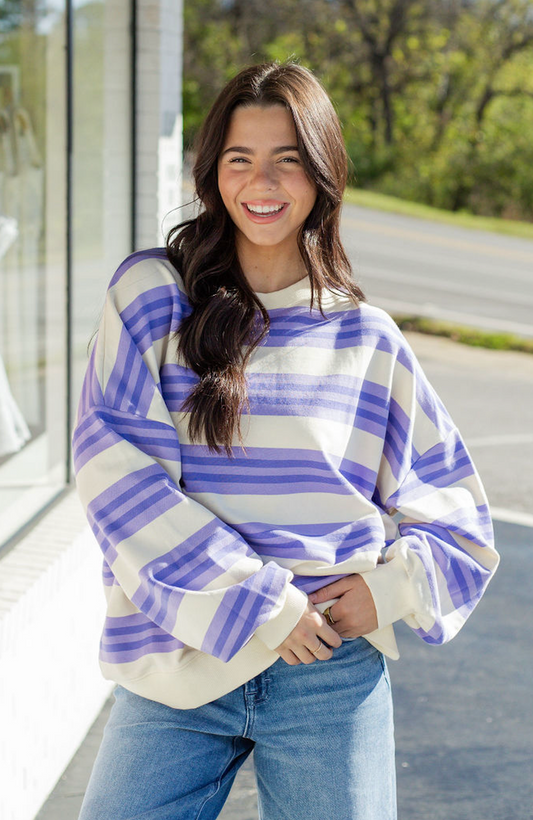 Stripe Oversized Crewneck Lavender