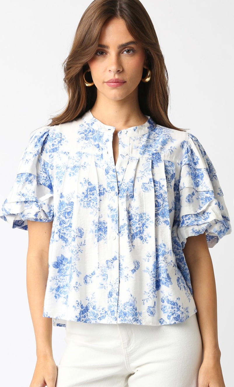 Evelyn Blue Floral Blouse