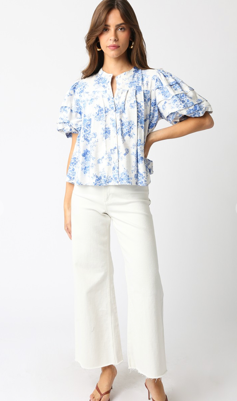 Evelyn Blue Floral Blouse