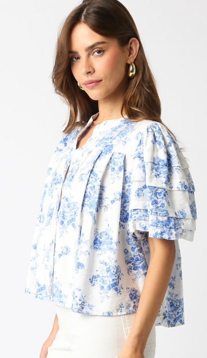 Evelyn Blue Floral Blouse