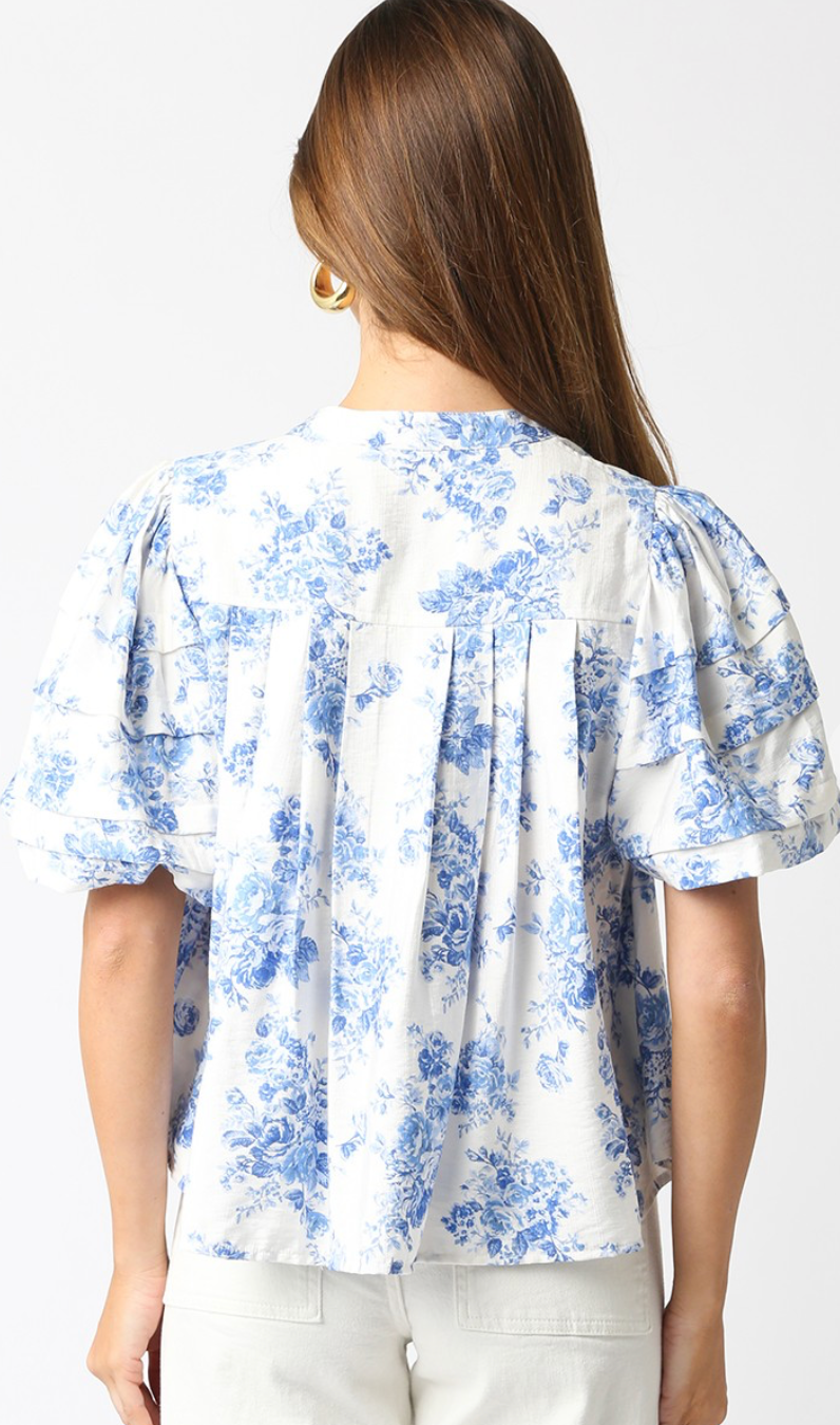 Evelyn Blue Floral Blouse