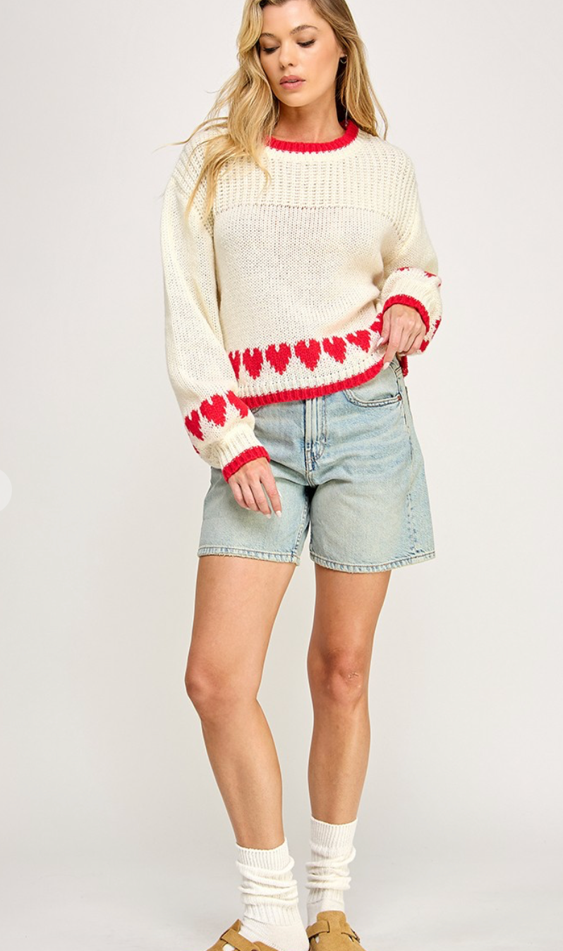 Hearts Border Hem Sweater