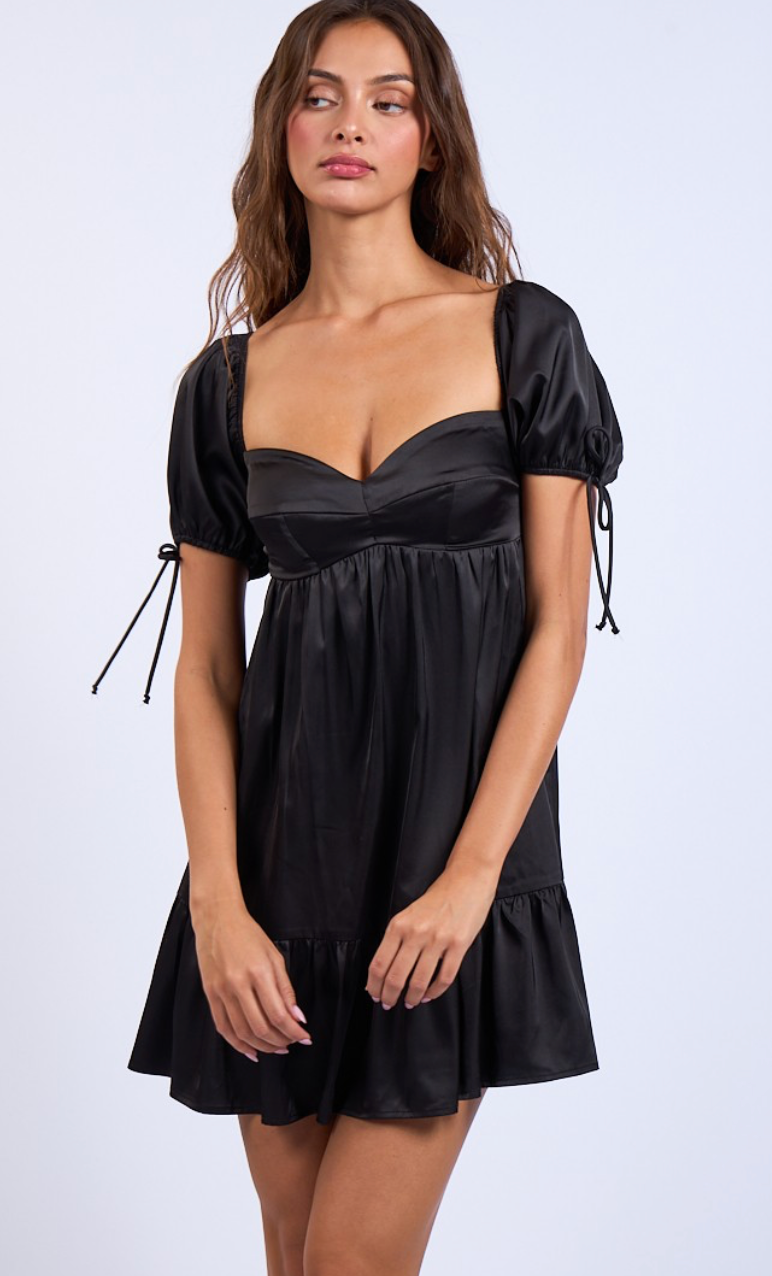 Satin Babydoll Dress Black