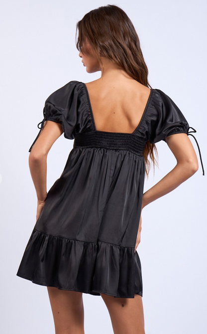 Satin Babydoll Dress Black