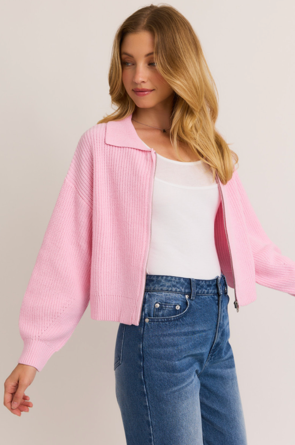 Collared Zip Up Cardigan