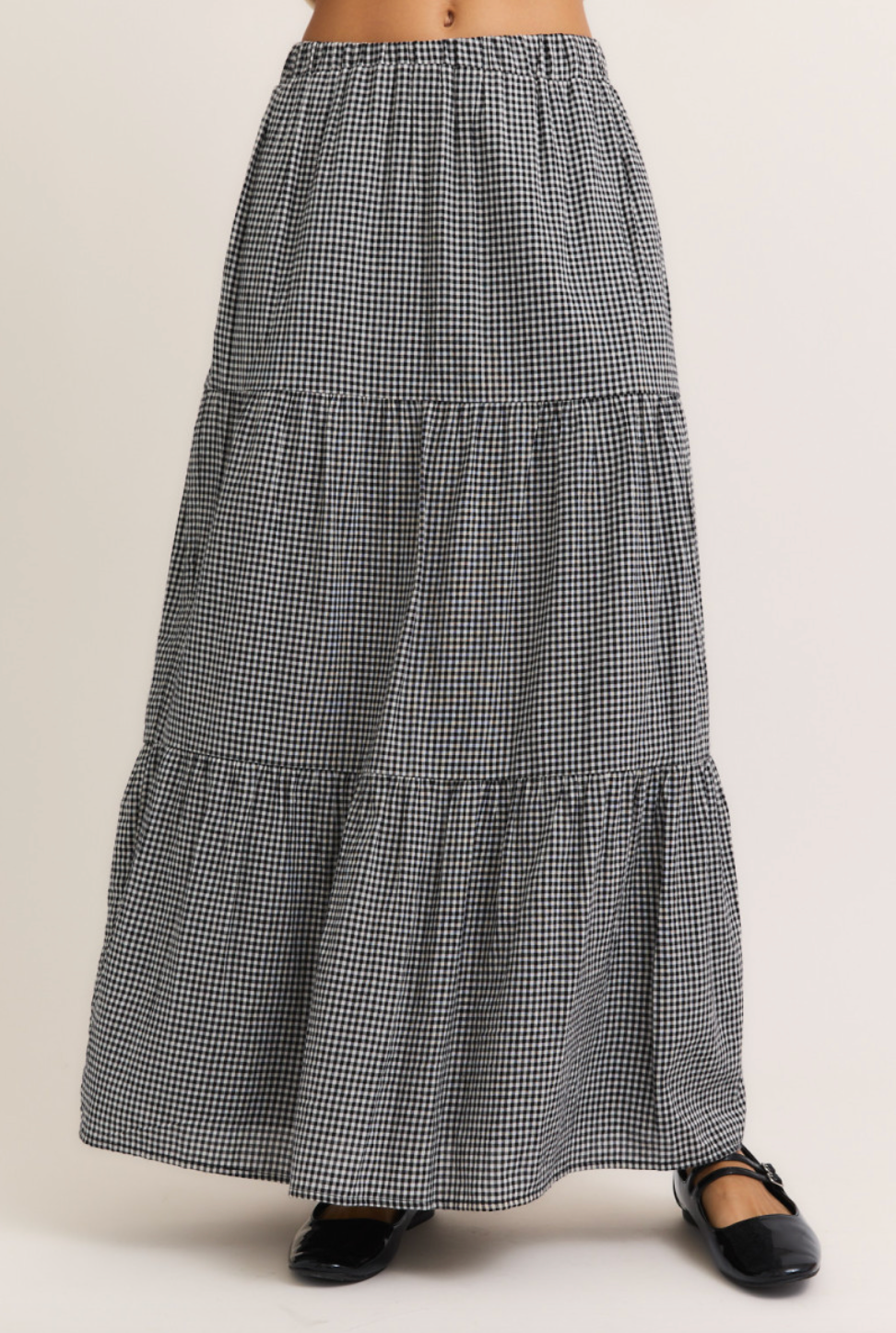 Gingham Tiered Maxi Skirt