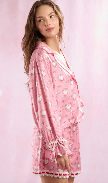 Satin Hearts Pajama Set of 2