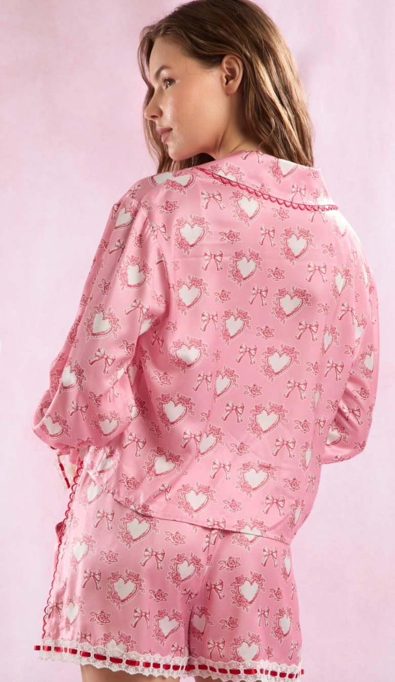 Satin Hearts Pajama Set of 2