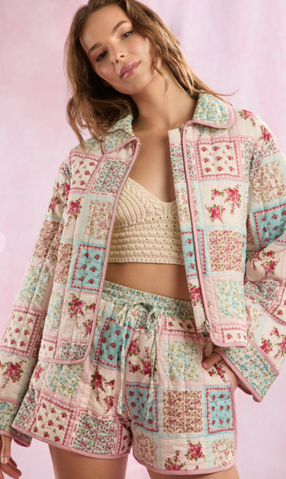 Patchwork Print Zip Up Jacket