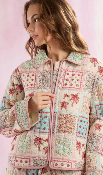 Patchwork Print Zip Up Jacket