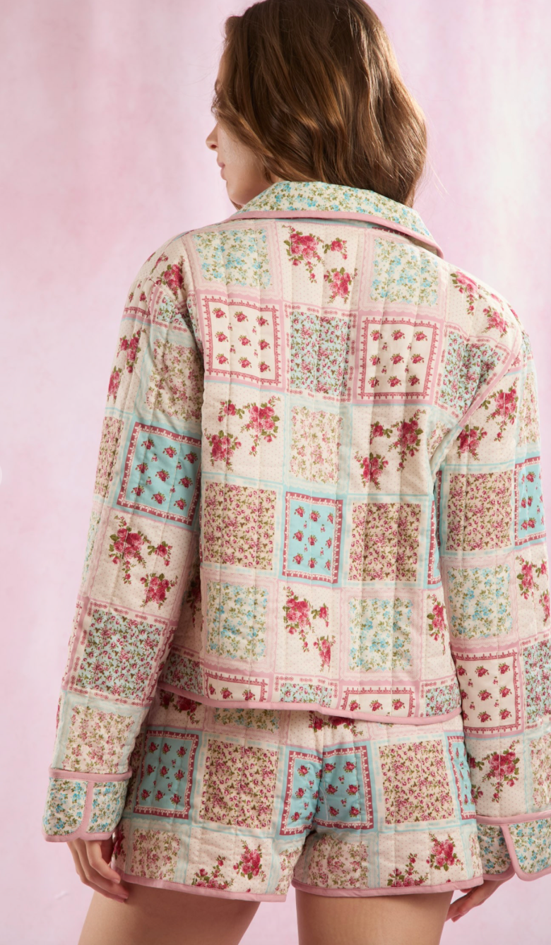 Patchwork Print Zip Up Jacket