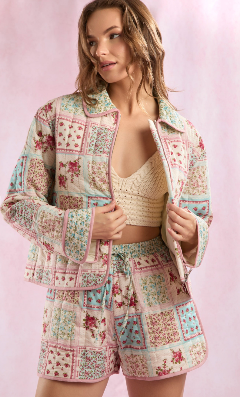 Patchwork Print Zip Up Jacket