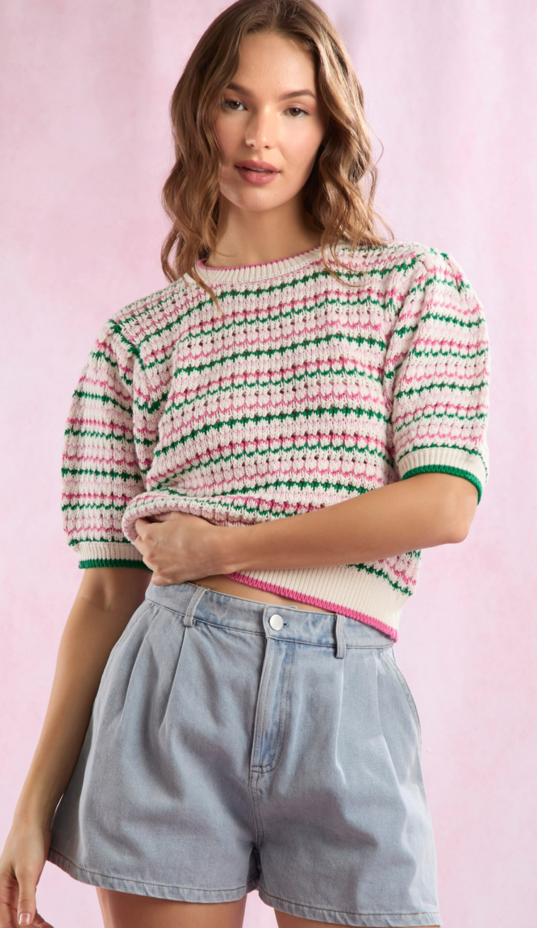 Contrast Puff Sleeve Sweater