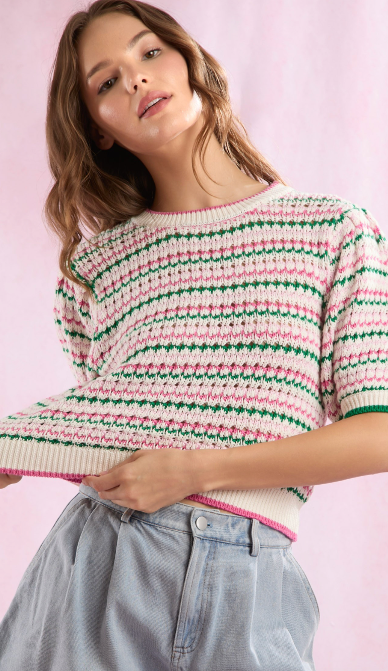 Contrast Puff Sleeve Sweater