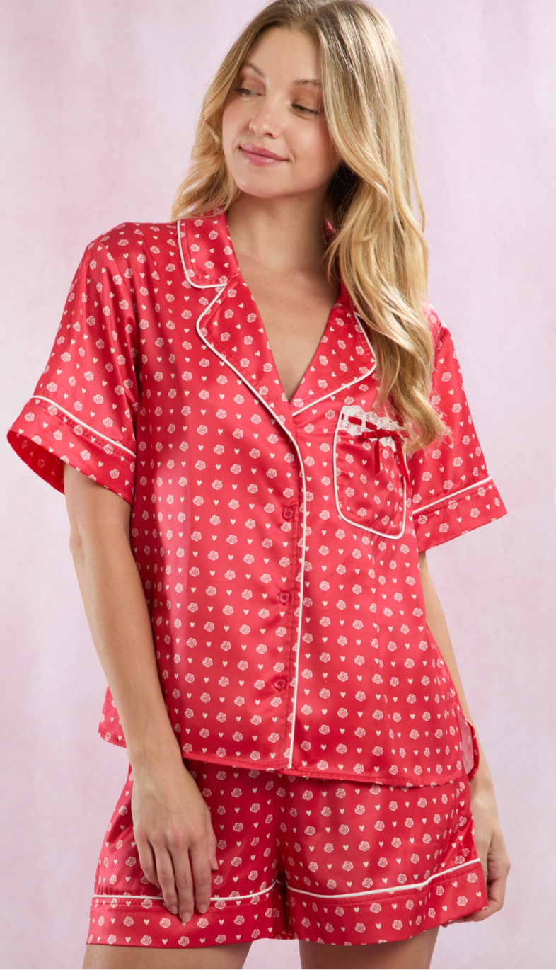 Satin Rose Pajama Set of 2