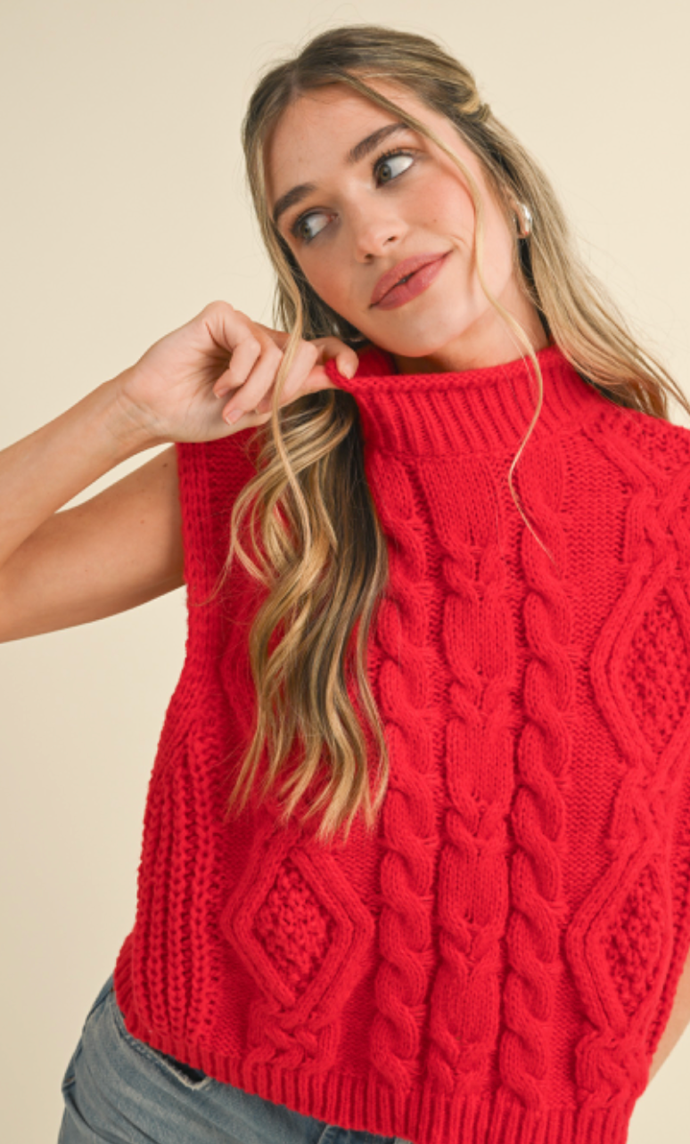 Red Cable Knit Sweater Vest