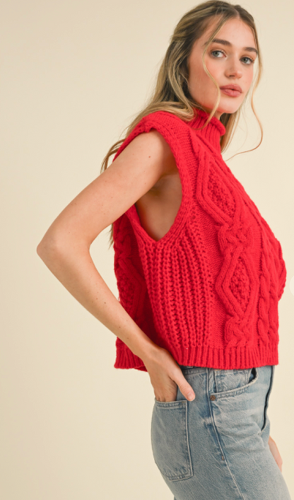 Red Cable Knit Sweater Vest