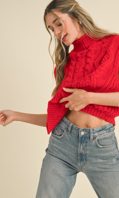 Red Cable Knit Sweater Vest