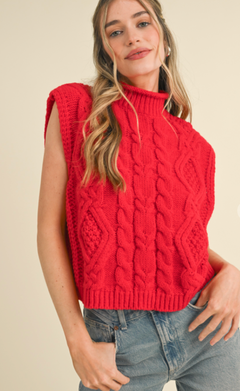 Red Cable Knit Sweater Vest