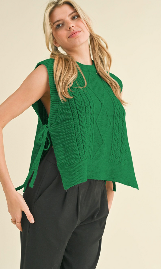 Side Tie Sweater Vest Green