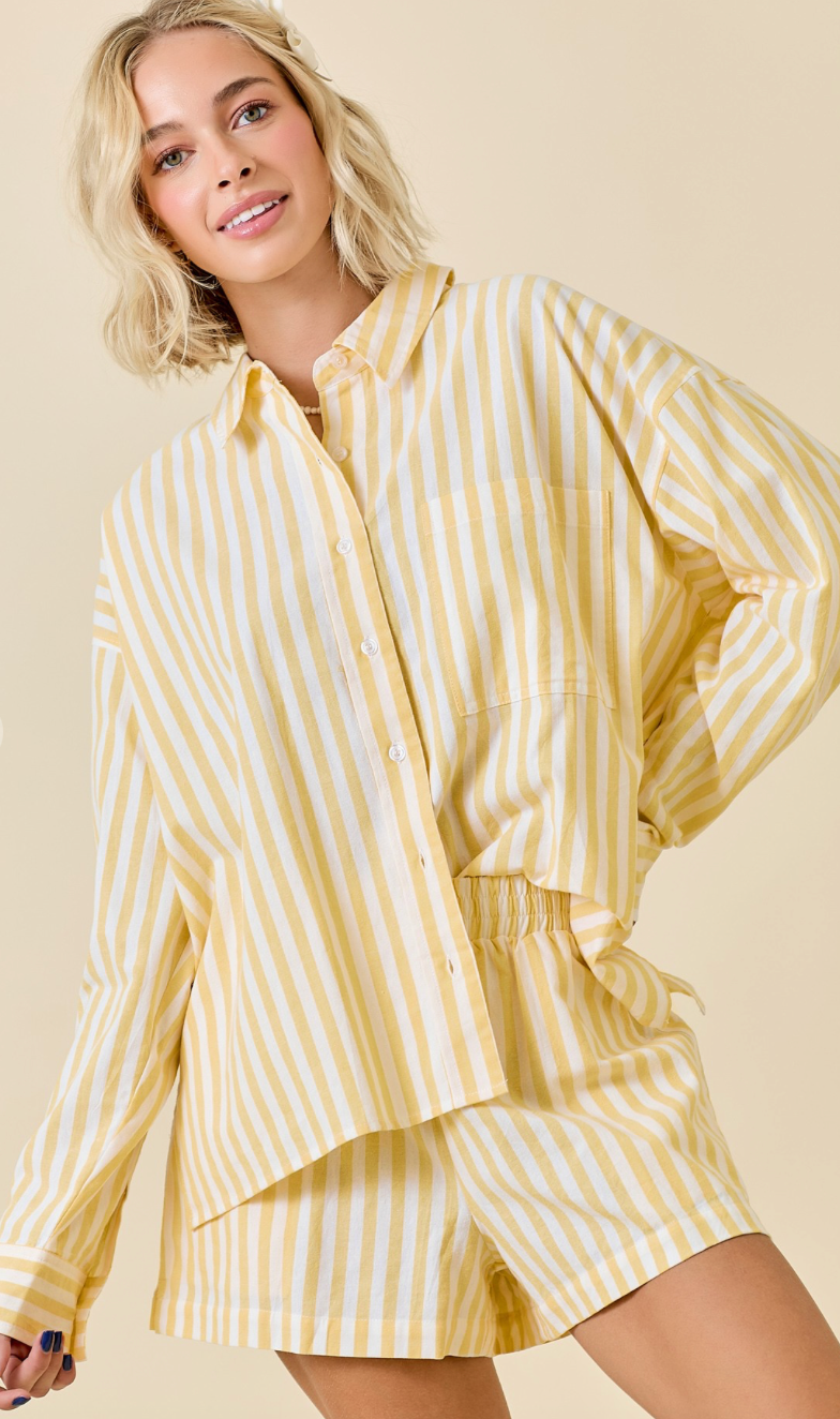 Yellow Stripe Shirt & Shorts Set of 2