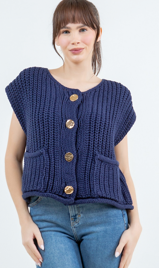 Big Button Sweater Tank Navy